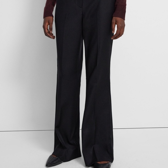 Theory Demitria HW Black Sleek Flannel 2 Wool Flared High Waist Pants 4 - Picture 1 of 6